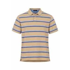 Daniel Cremieux Classics Men XL Polo Shirt Tan Blue Striped Pique Cotton Short S